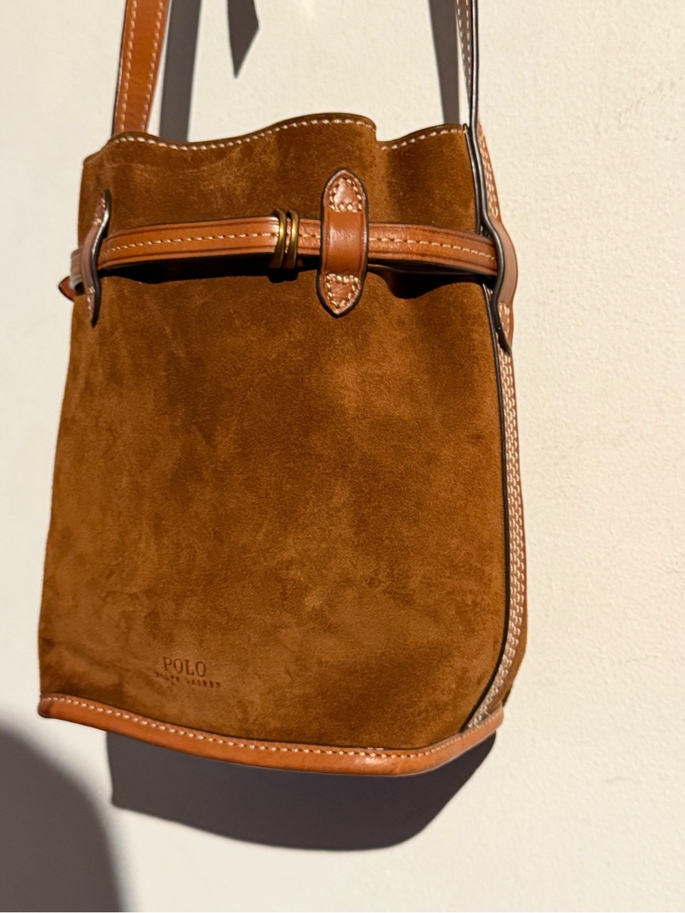 POLO Ralph Lauren Brown Suede Crossbody Bucket Bag - Picture 4 of 8